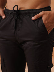 Indian Needle Men's Casual Cotton Solid Cargo Pants - KGP_155Black_30