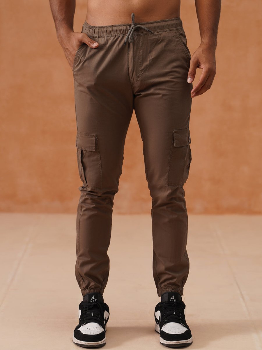 Indian Needle Men's Casual Cotton Solid Cargo Pants - KGP_155Brown_30