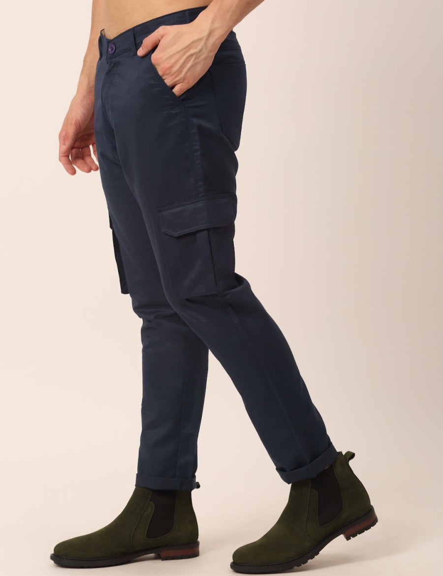 Indian Needle Men's Casual Cotton Solid Cargo Pants - KGP_154Navy-Blue_30