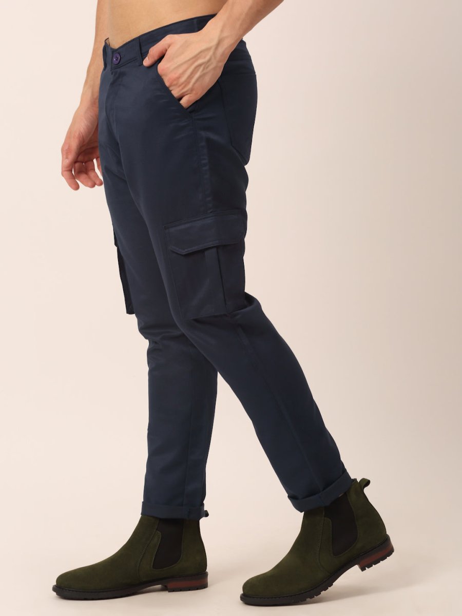 Indian Needle Men's Casual Cotton Solid Cargo Pants - KGP_154Navy-Blue_30