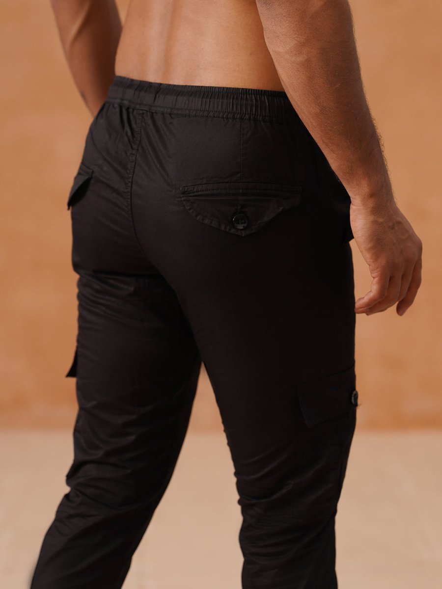 Indian Needle Men's Casual Cotton Solid Cargo Pants - KGP_155Black_30