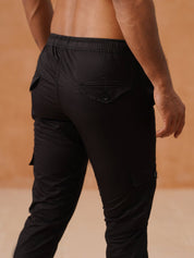 Indian Needle Men's Casual Cotton Solid Cargo Pants - KGP_155Black_30