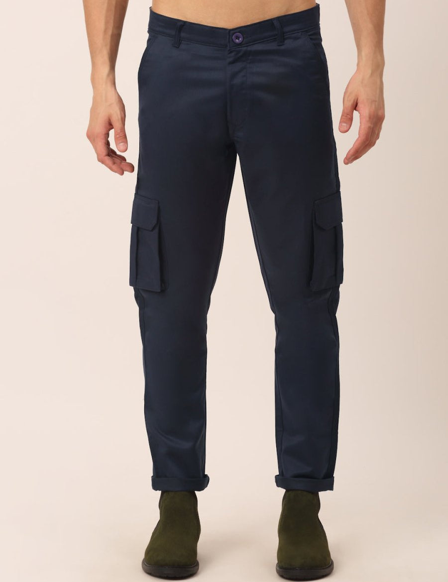 Indian Needle Men's Casual Cotton Solid Cargo Pants - KGP_154Navy-Blue_30