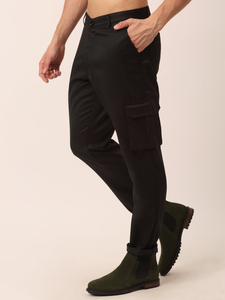 Indian Needle Men's Casual Cotton Solid Cargo Pants - KGP_154Black_30