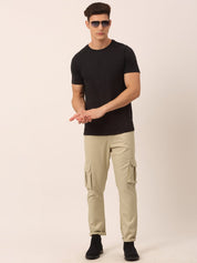 Indian Needle Men's Casual Cotton Solid Cargo Pants - KGP_154Cream_30