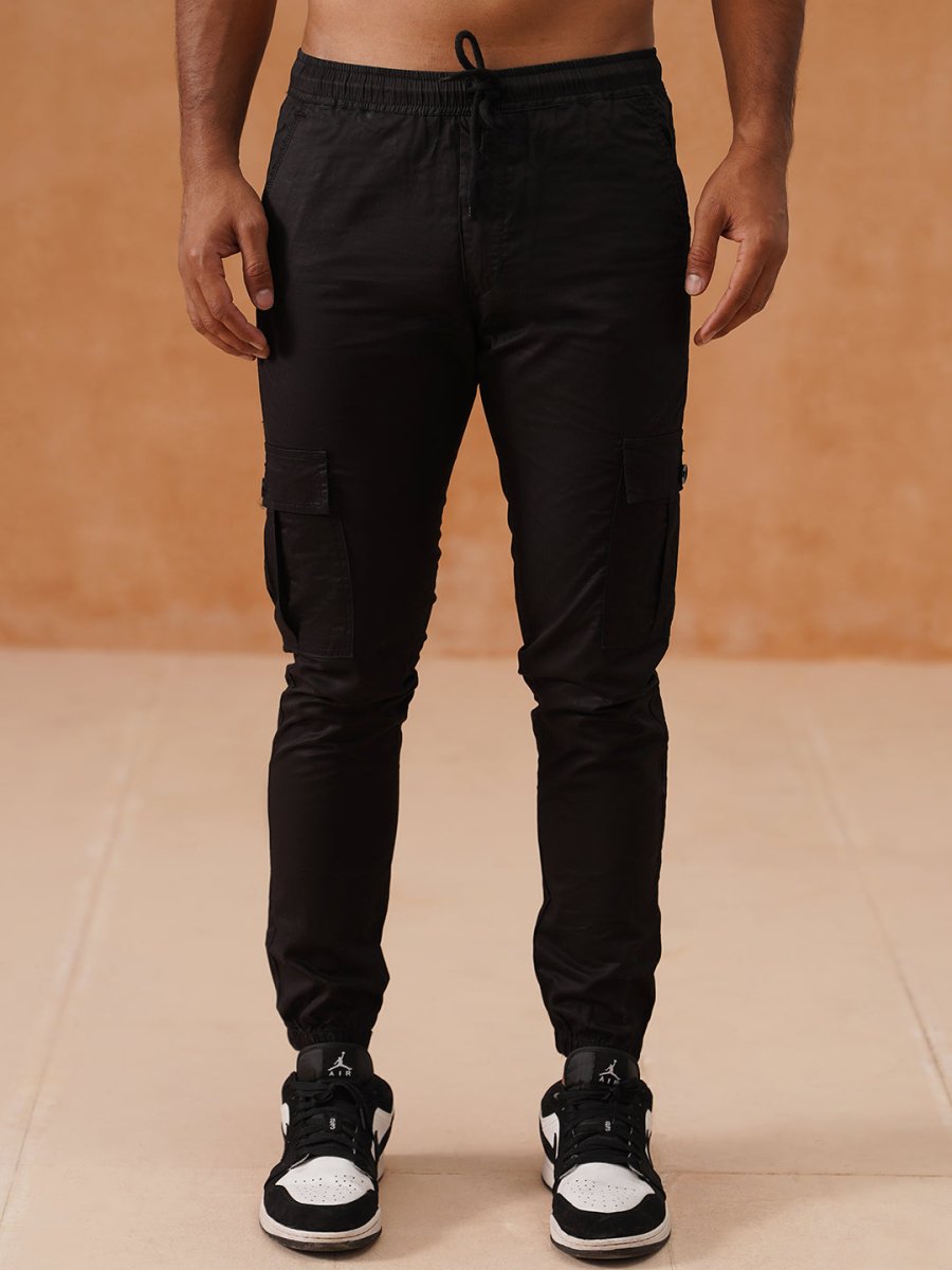 Indian Needle Men's Casual Cotton Solid Cargo Pants - KGP_155Black_30