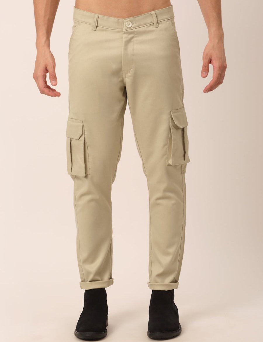 Indian Needle Men's Casual Cotton Solid Cargo Pants - KGP_154Cream_30