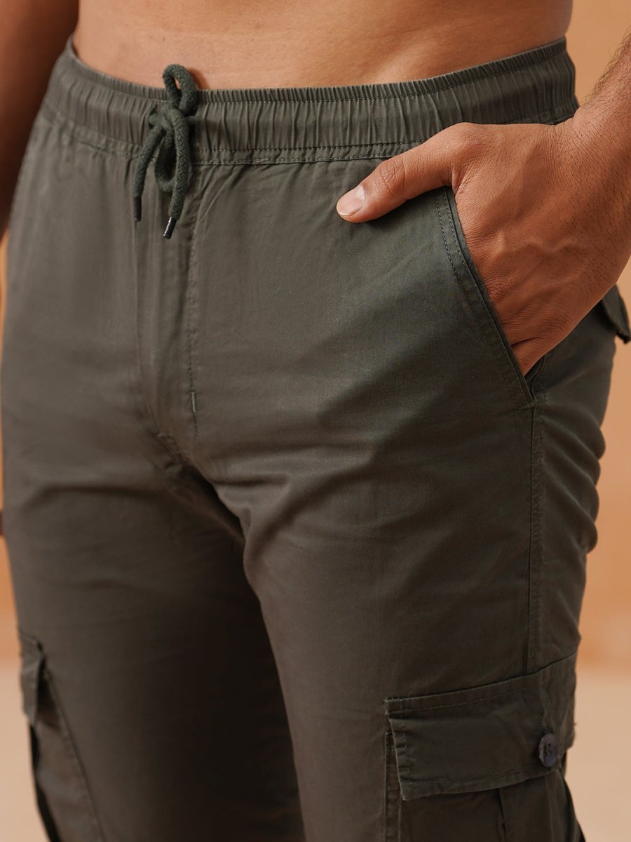 Indian Needle Men's Casual Cotton Solid Cargo Pants - KGP_155Grey_30