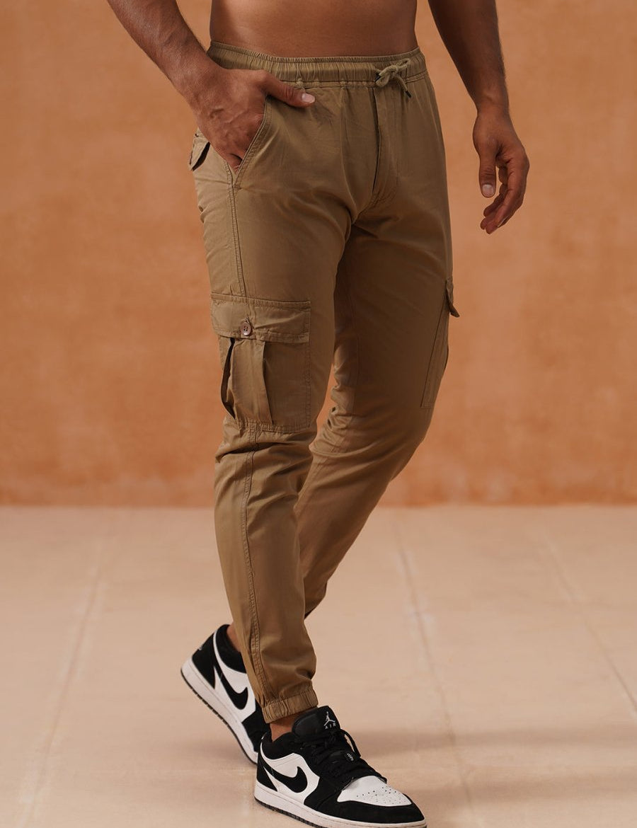 Indian Needle Men's Casual Cotton Solid Cargo Pants - KGP_155Beige_30