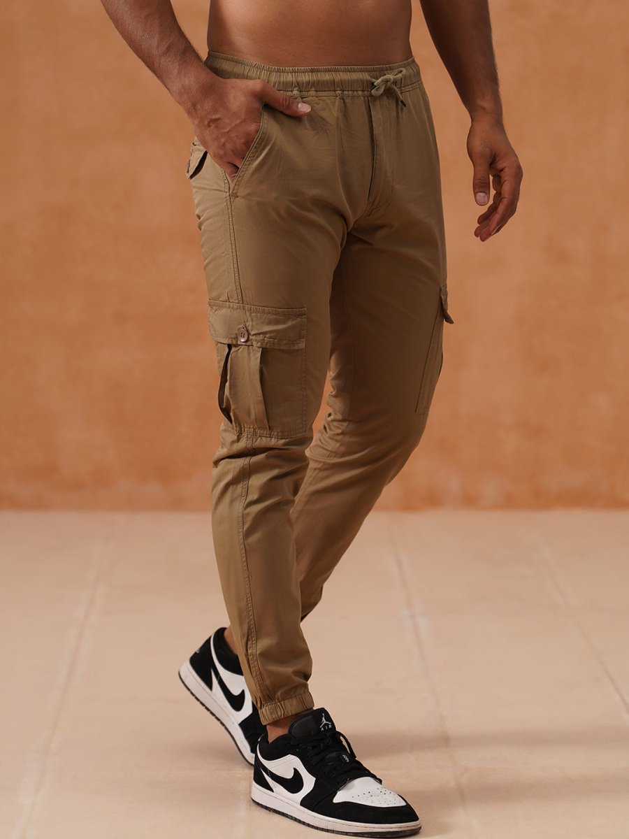 Indian Needle Men's Casual Cotton Solid Cargo Pants - KGP_155Beige_30