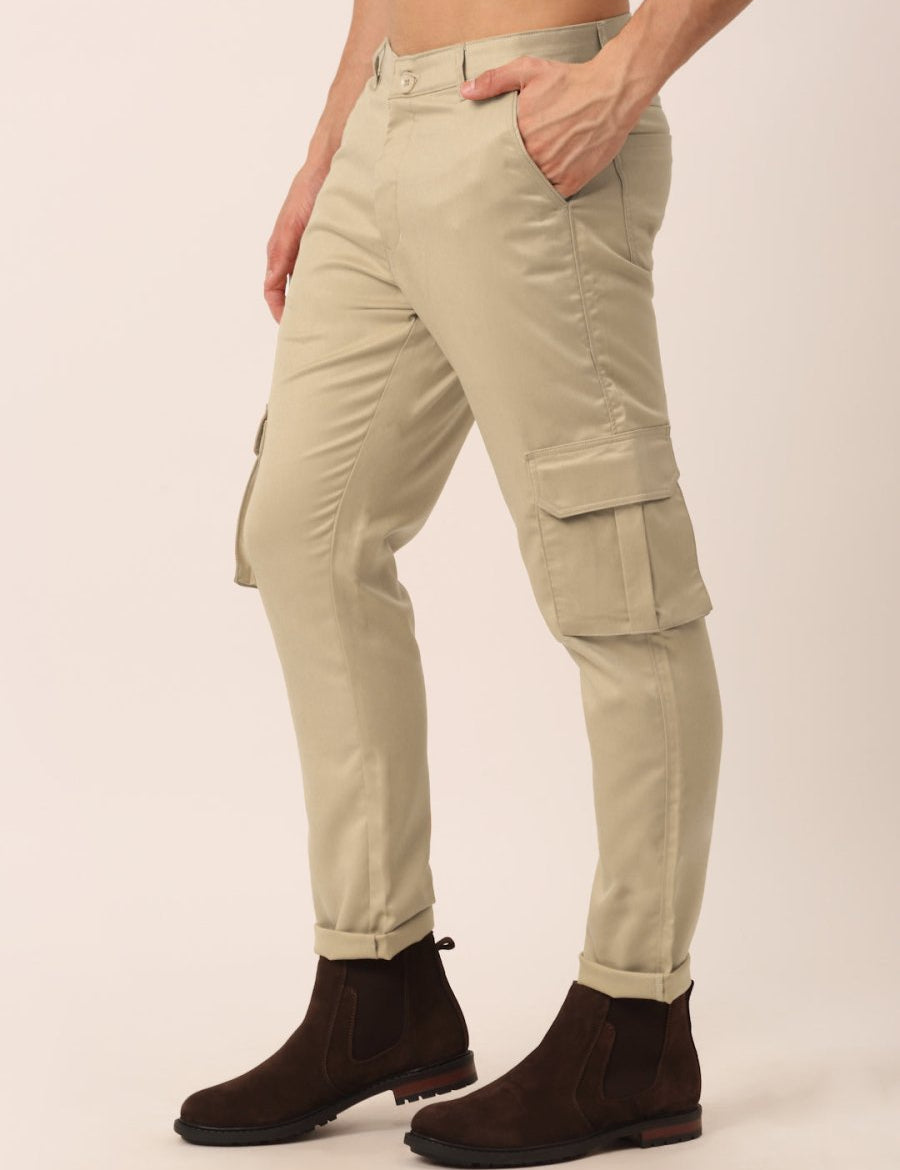 Indian Needle Men's Casual Cotton Solid Cargo Pants - KGP_154Beige_30