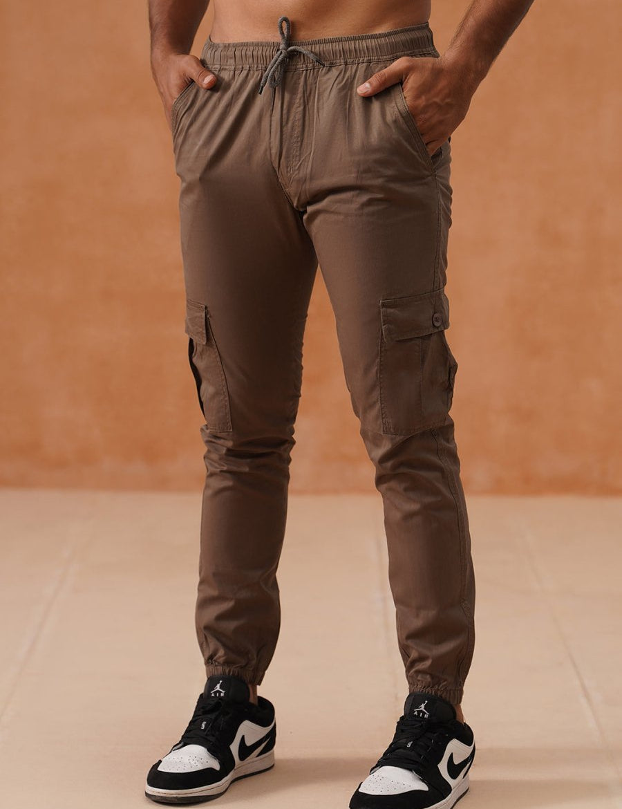 Indian Needle Men's Casual Cotton Solid Cargo Pants - KGP_155Brown_30