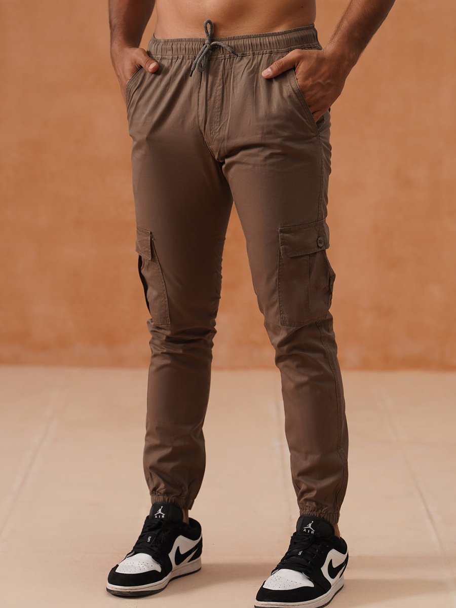 Indian Needle Men's Casual Cotton Solid Cargo Pants - KGP_155Brown_30