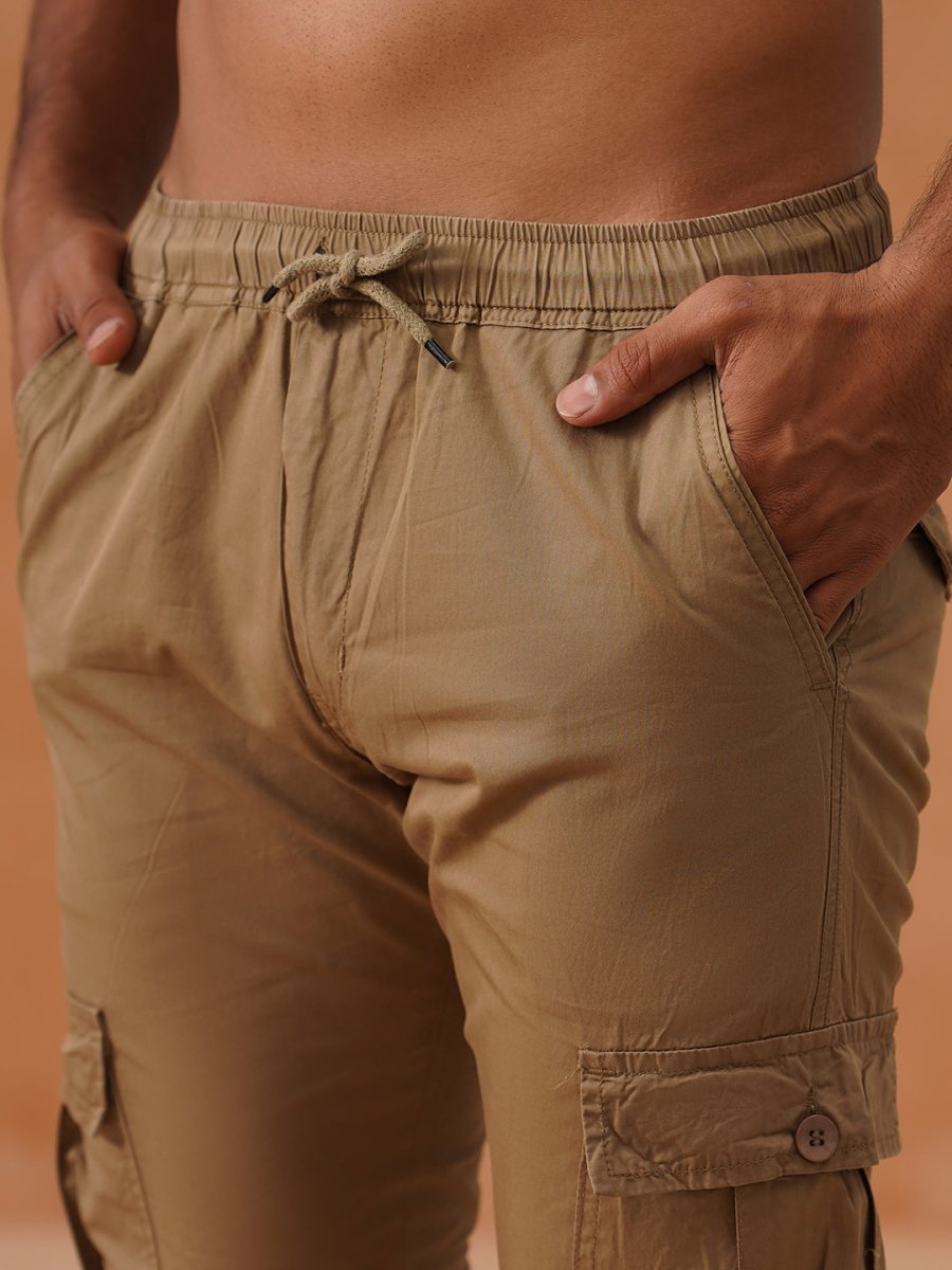 Indian Needle Men's Casual Cotton Solid Cargo Pants - KGP_155Beige_30