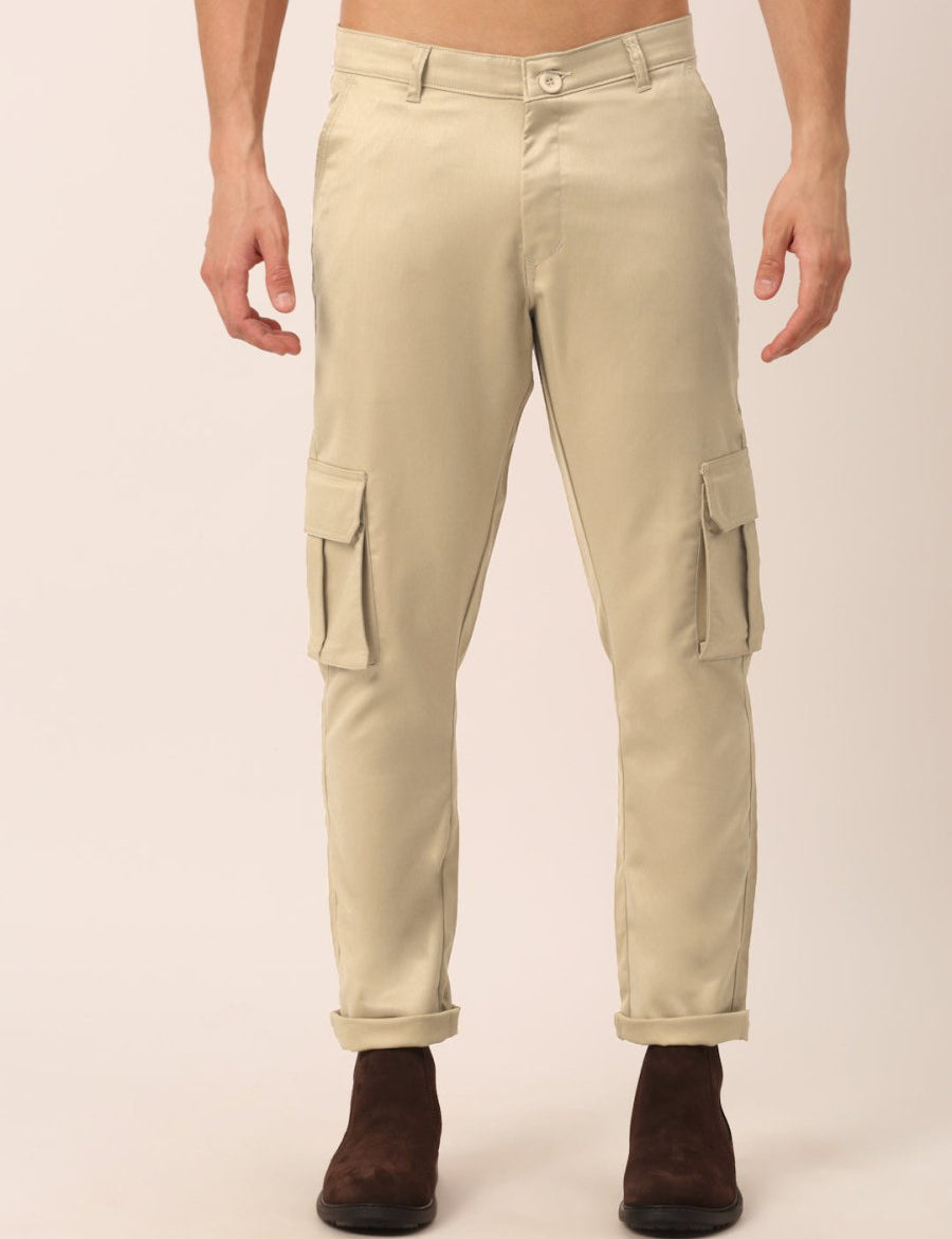 Indian Needle Men's Casual Cotton Solid Cargo Pants - KGP_154Beige_30
