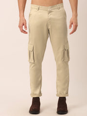 Indian Needle Men's Casual Cotton Solid Cargo Pants - KGP_154Beige_30
