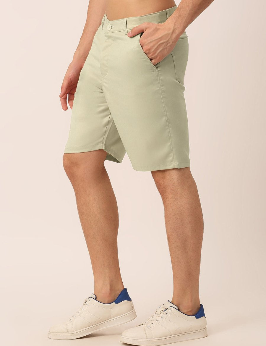 Indian Needle Men's Casual Cotton Solid Shorts - SGP_153Cream_30