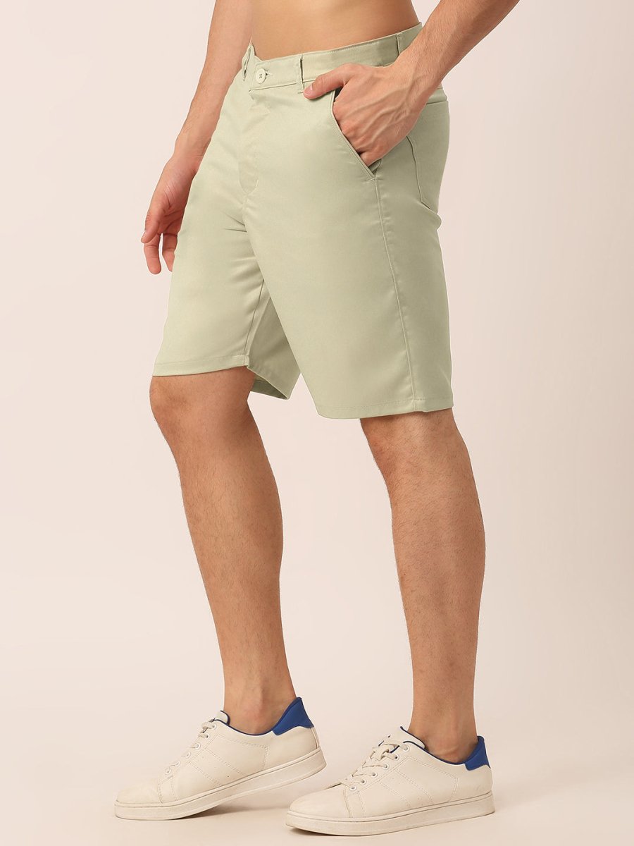 Indian Needle Men's Casual Cotton Solid Shorts - SGP_153Cream_30