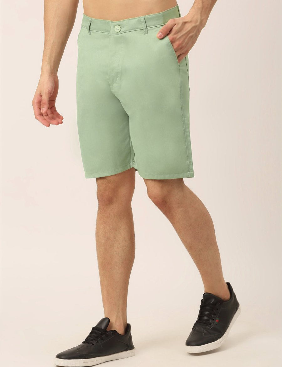 Indian Needle Men's Casual Cotton Solid Shorts - SGP_153Pista-Green_30