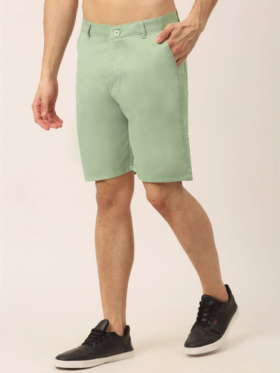 Indian Needle Men's Casual Cotton Solid Shorts - SGP_153Pista-Green_30