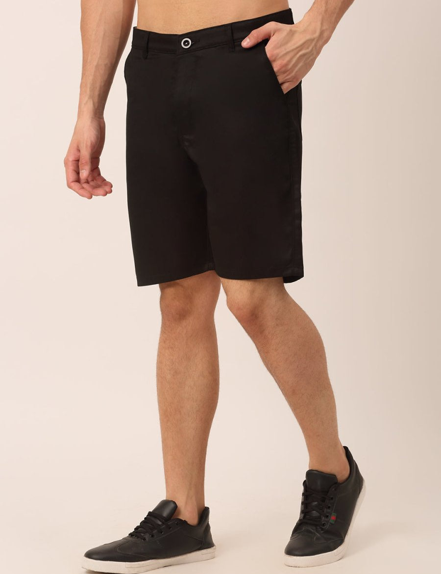 Indian Needle Men's Casual Cotton Solid Shorts - SGP_153Black_30
