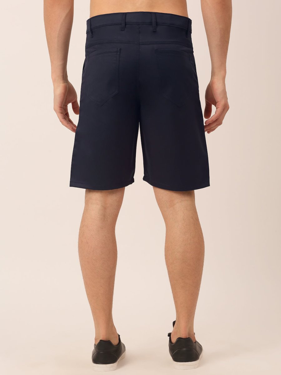 Indian Needle Men's Casual Cotton Solid Shorts - SGP_153Navy_30