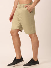 Indian Needle Men's Casual Cotton Solid Shorts - SGP_153Beige_30