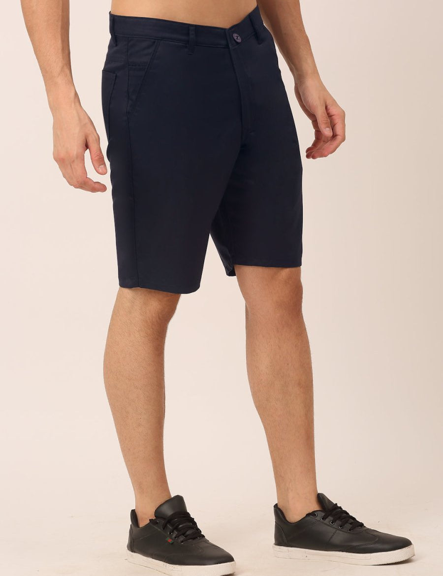 Indian Needle Men's Casual Cotton Solid Shorts - SGP_153Navy_30