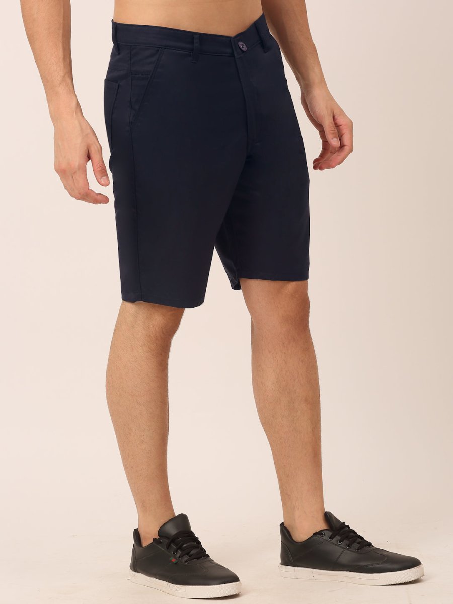 Indian Needle Men's Casual Cotton Solid Shorts - SGP_153Navy_30