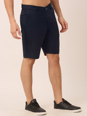 Indian Needle Men's Casual Cotton Solid Shorts - SGP_153Navy_30
