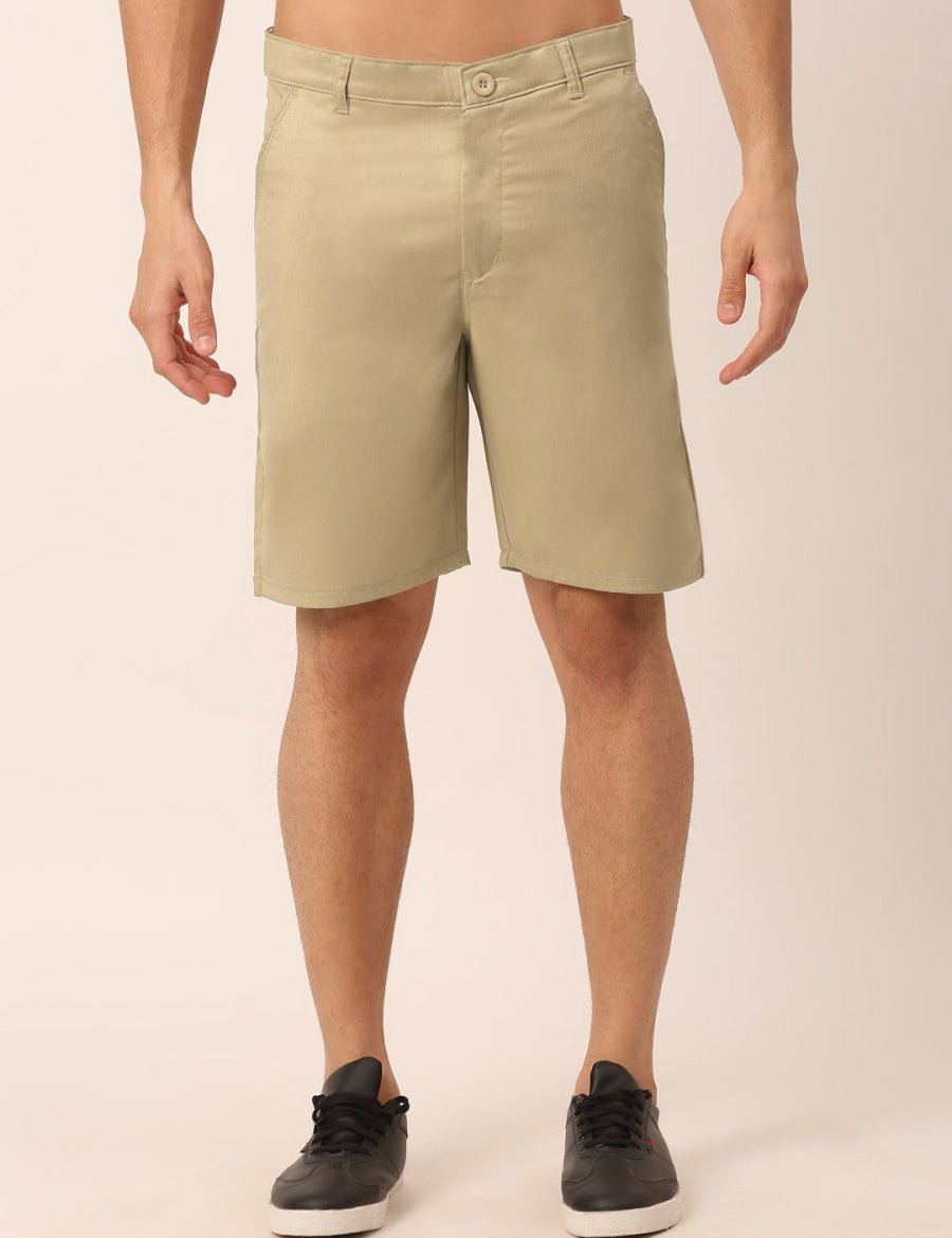 Indian Needle Men's Casual Cotton Solid Shorts - SGP_153Beige_30