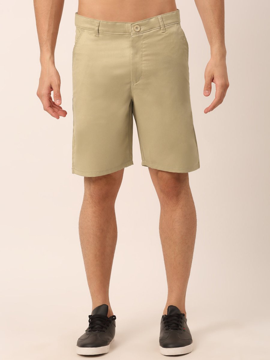 Indian Needle Men's Casual Cotton Solid Shorts - SGP_153Beige_30
