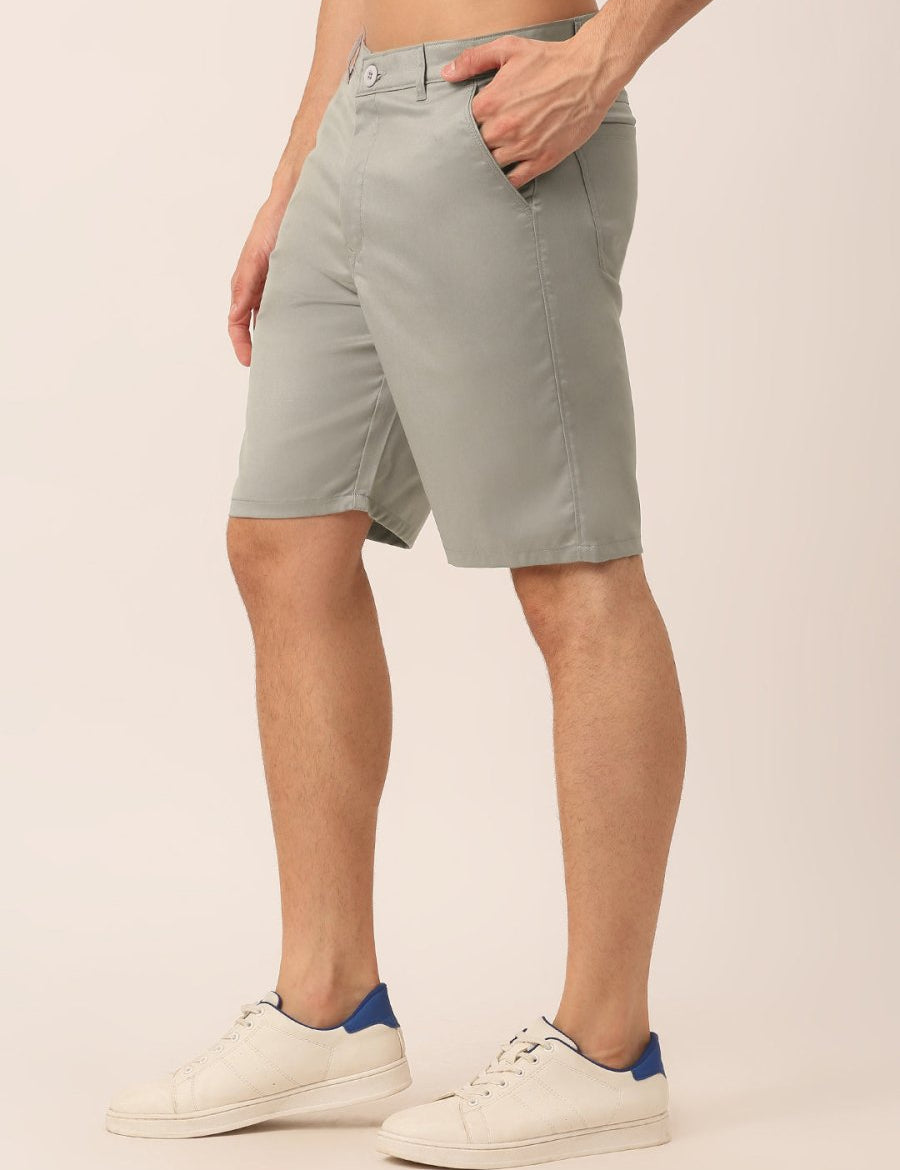 Indian Needle Men's Casual Cotton Solid Shorts - SGP_153Light-Grey_30