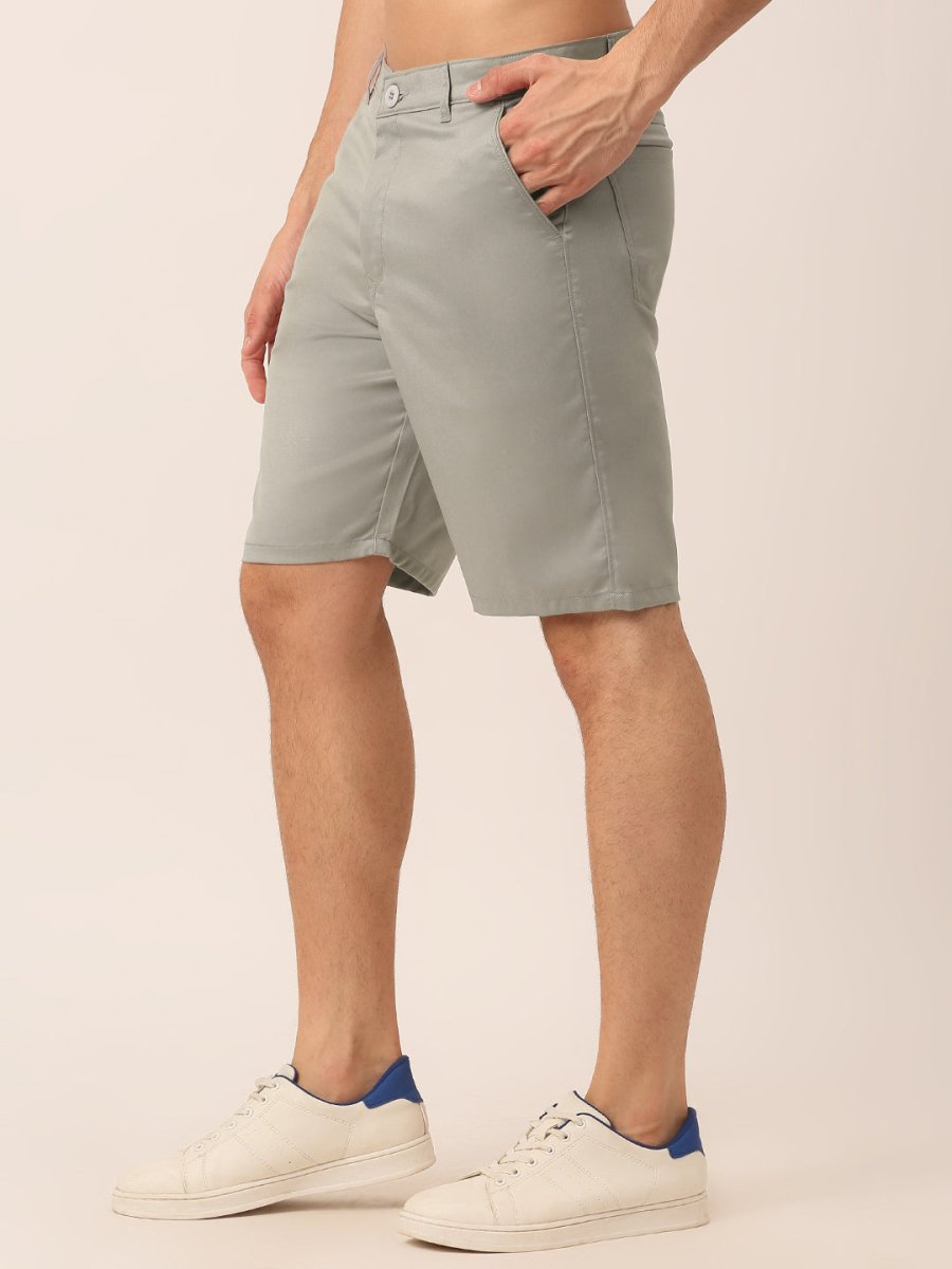 Indian Needle Men's Casual Cotton Solid Shorts - SGP_153Light-Grey_30