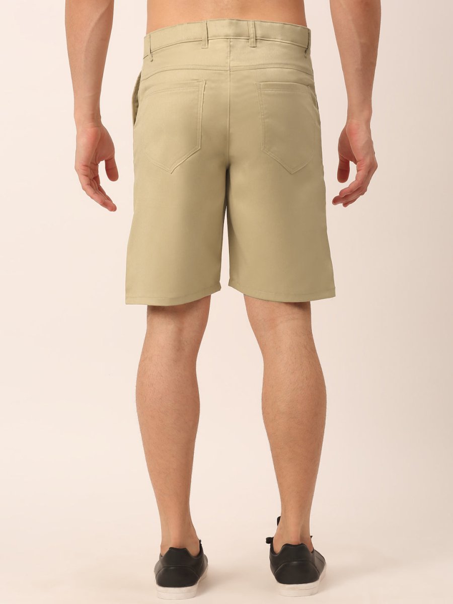 Indian Needle Men's Casual Cotton Solid Shorts - SGP_153Beige_30