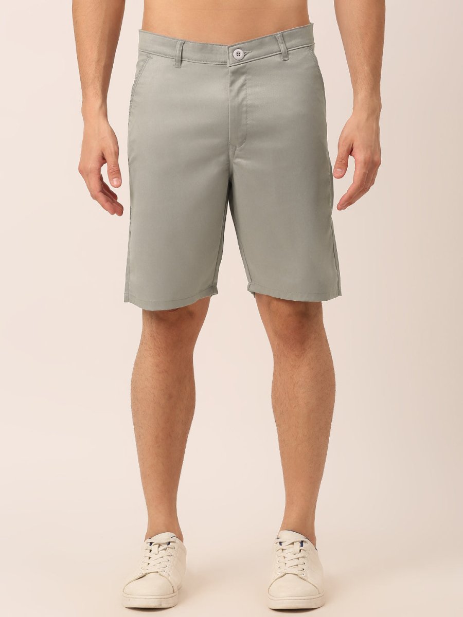 Indian Needle Men's Casual Cotton Solid Shorts - SGP_153Light-Grey_30