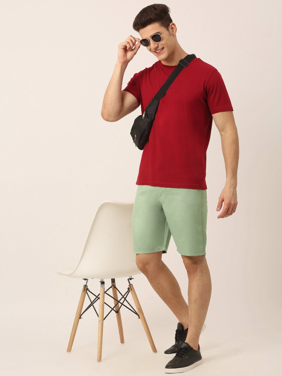 Indian Needle Men's Casual Cotton Solid Shorts - SGP_153Pista-Green_30