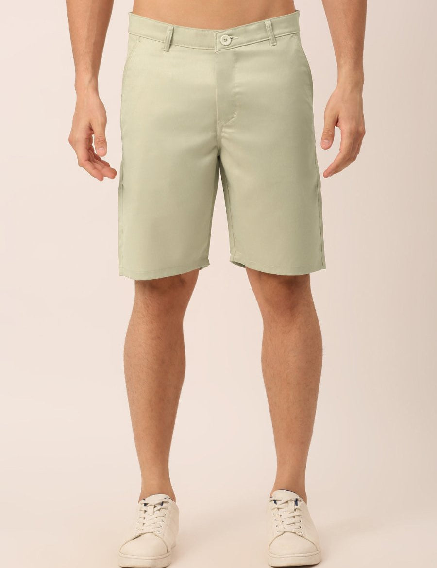 Indian Needle Men's Casual Cotton Solid Shorts - SGP_153Cream_30