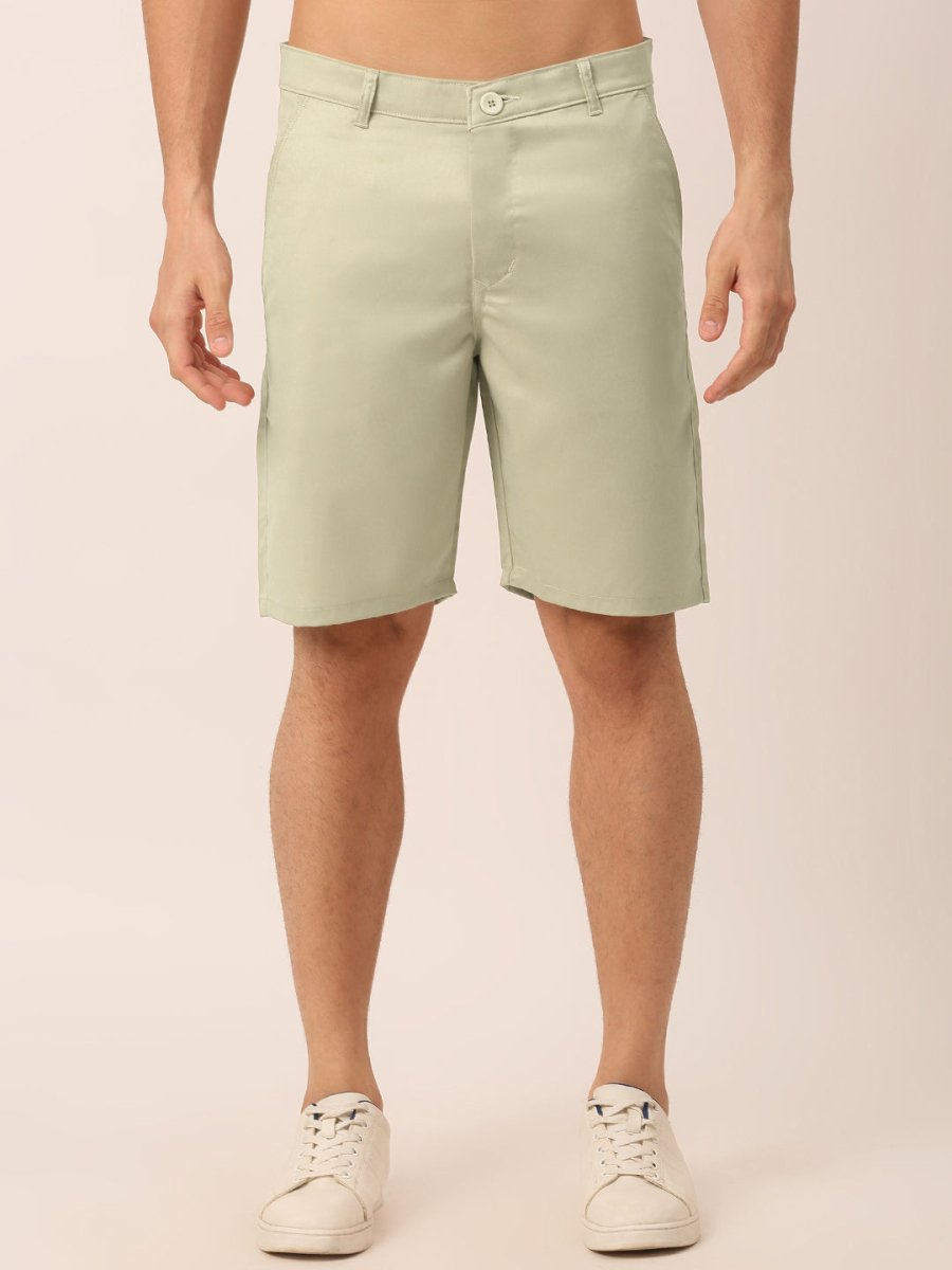 Indian Needle Men's Casual Cotton Solid Shorts - SGP_153Cream_30