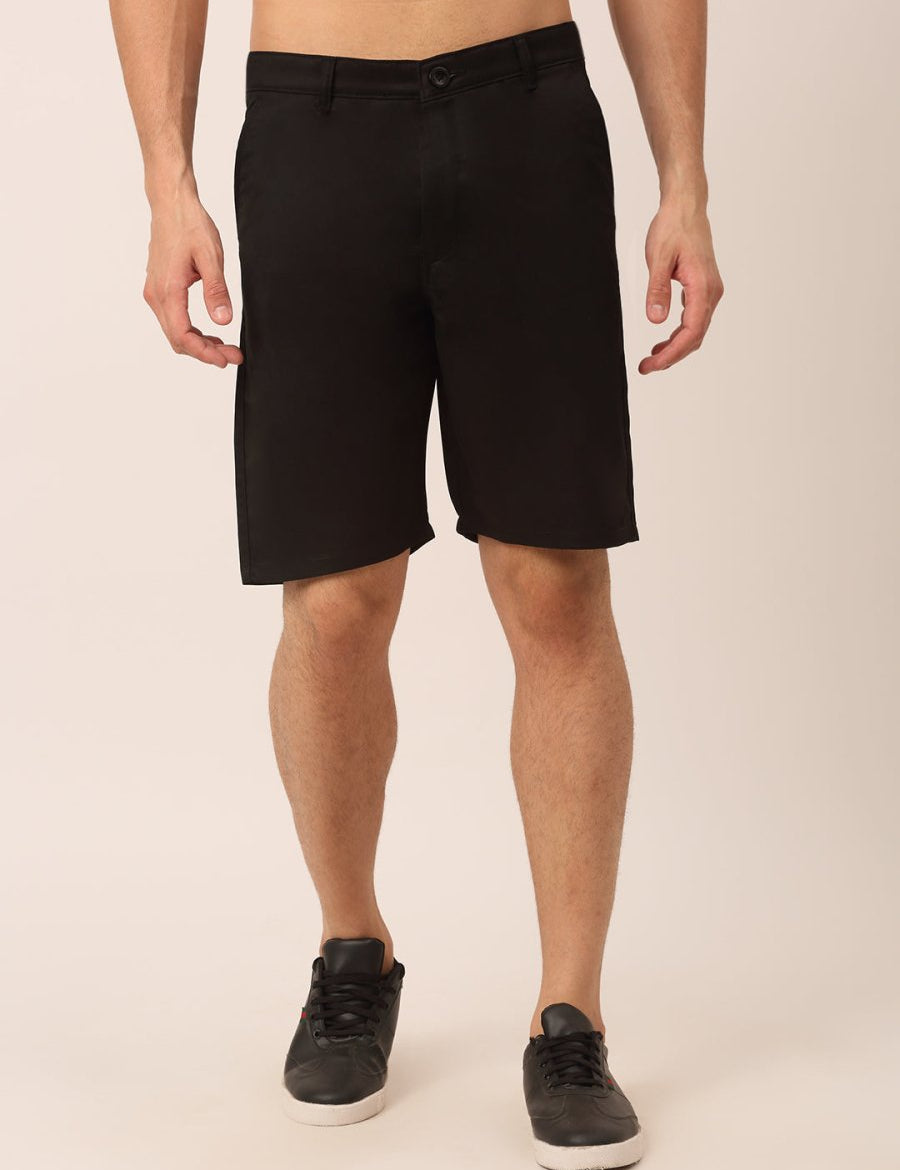 Indian Needle Men's Casual Cotton Solid Shorts - SGP_153Black_30