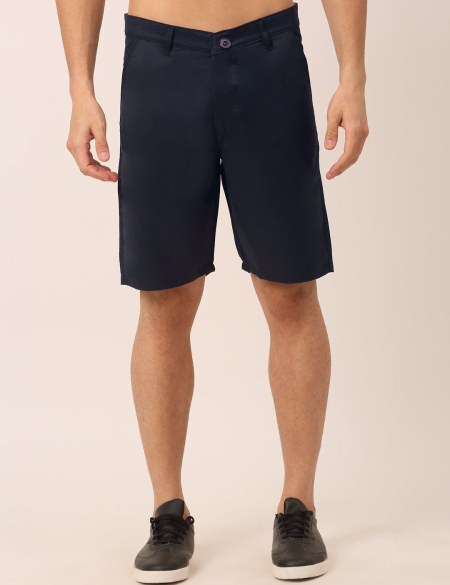 Indian Needle Men's Casual Cotton Solid Shorts - SGP_153Navy_30