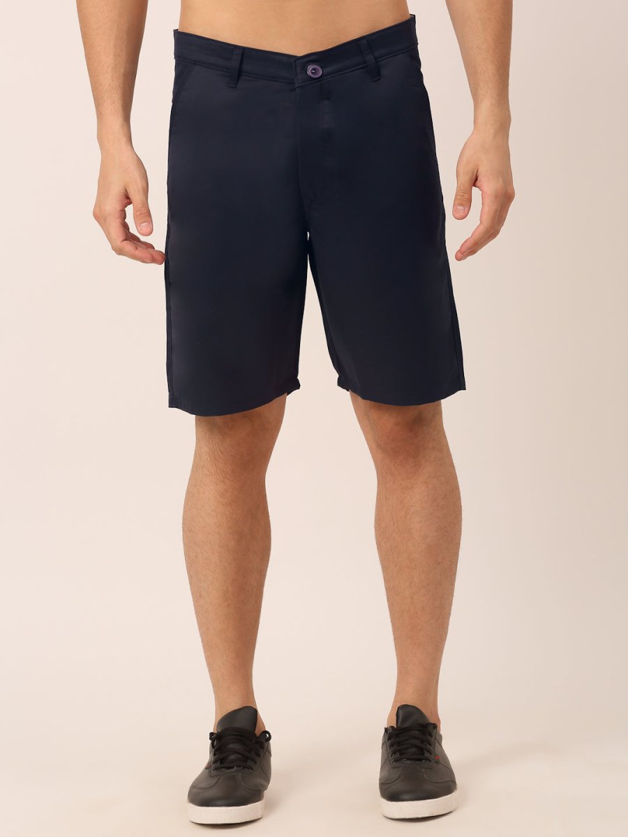 Indian Needle Men's Casual Cotton Solid Shorts - SGP_153Navy_30