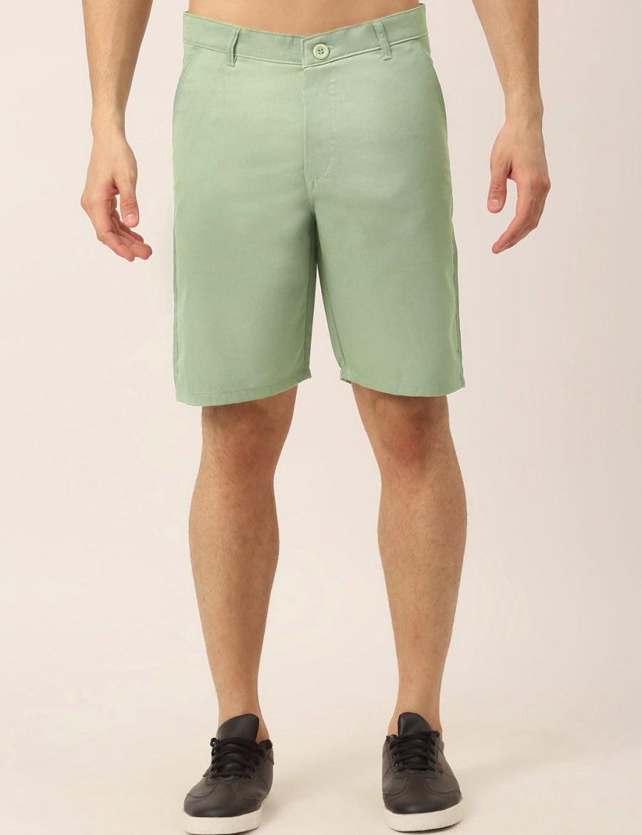 Indian Needle Men's Casual Cotton Solid Shorts - SGP_153Pista-Green_30