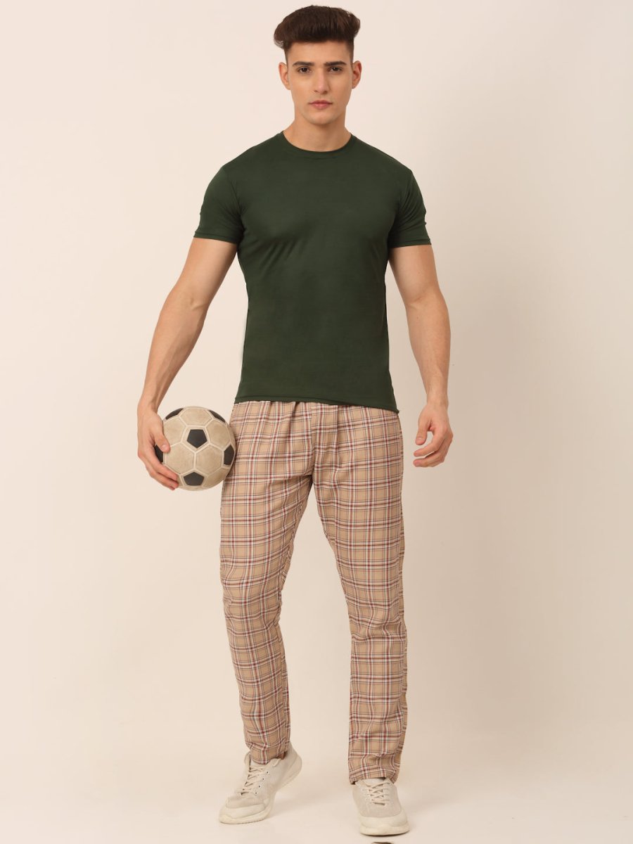 Indian Needle Men's Checked Cotton Track Pants - JOG_022Brown_28