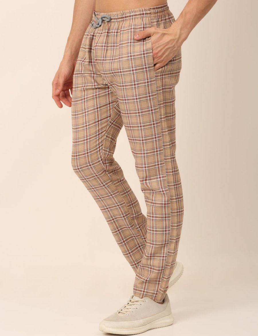 Indian Needle Men's Checked Cotton Track Pants - JOG_022Brown_28