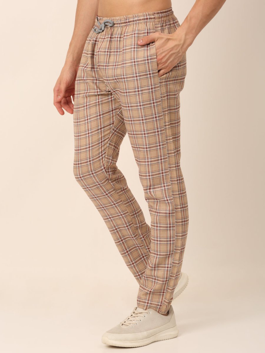 Indian Needle Men's Checked Cotton Track Pants - JOG_022Brown_28