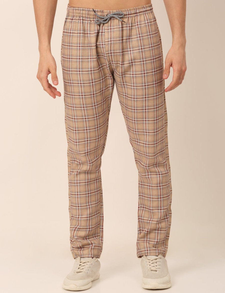 Indian Needle Men's Checked Cotton Track Pants - JOG_022Brown_28