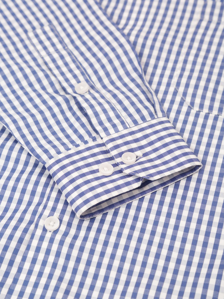 Indian Needle Men's Cotton Checked Button Down Collar Formal Shirts - SF_810Blue_S