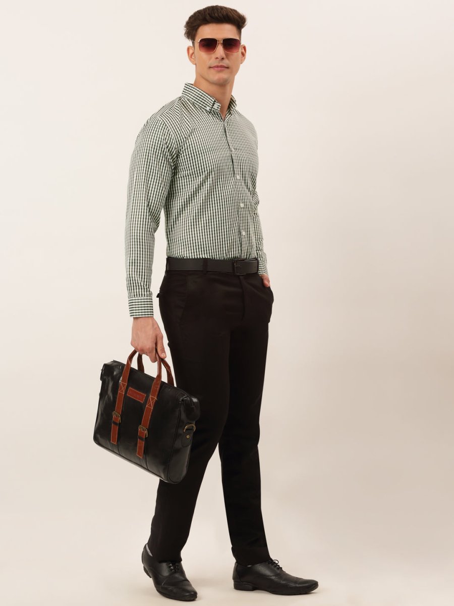Indian Needle Men's Cotton Checked Button Down Collar Formal Shirts - SF_810Black_S