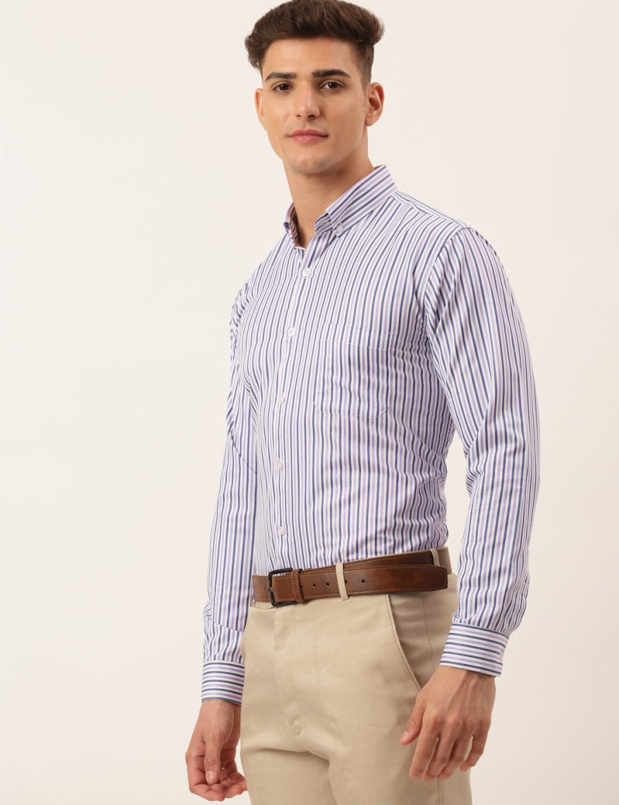 Indian Needle Men's Cotton Checked Button Down Collar Formal Shirts - SF_809Voilet_S